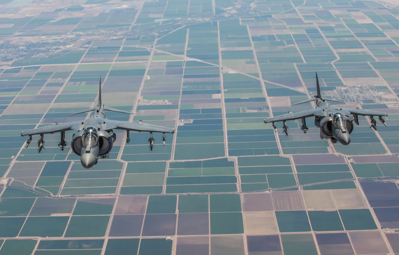 Photo wallpaper earth, fighter, pair, attack, AV-8B, Harriers