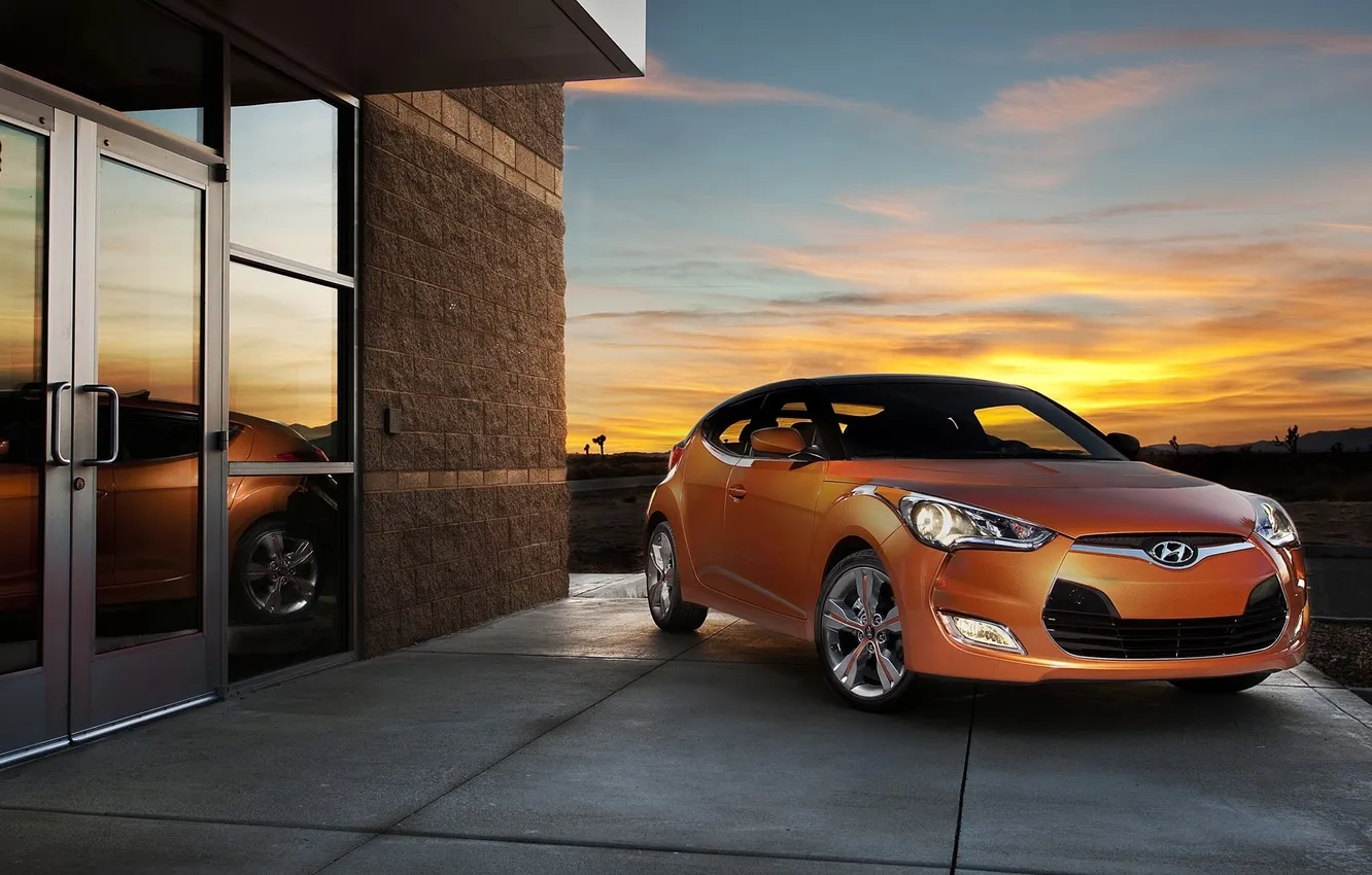 Photo wallpaper sunset, reflection, Hyundai, Veloster