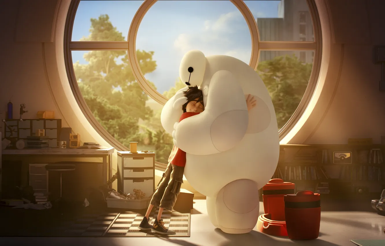 Photo wallpaper robot, boy, mood, cartoon, hug, movie, film, feeling