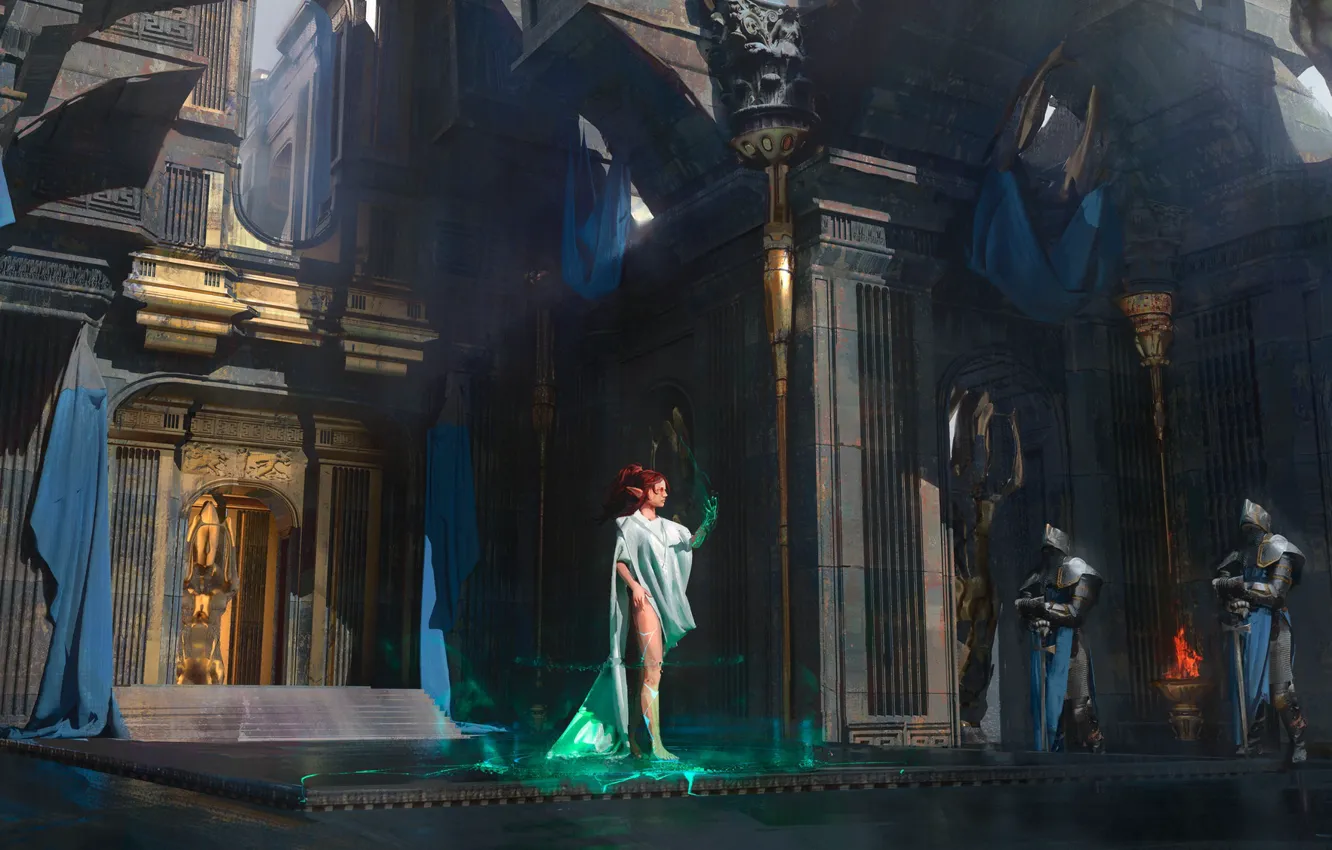 Photo wallpaper woman, construction, armor, warrior, architecture, Dark Spell, the gatherning