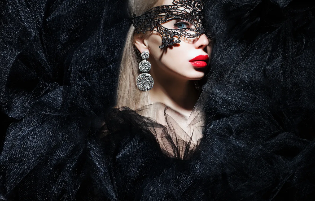 Photo wallpaper look, girl, background, model, makeup, mask