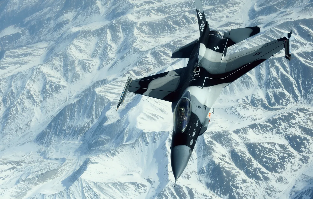 Photo wallpaper BACKGROUND, MOUNTAINS, FLIGHT, COLORS, FIGHTER