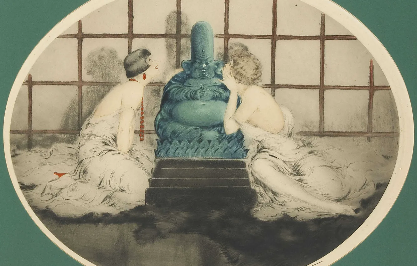Photo wallpaper statue, 1926, Louis Icart, art Deco, etching and aquatint, Secret