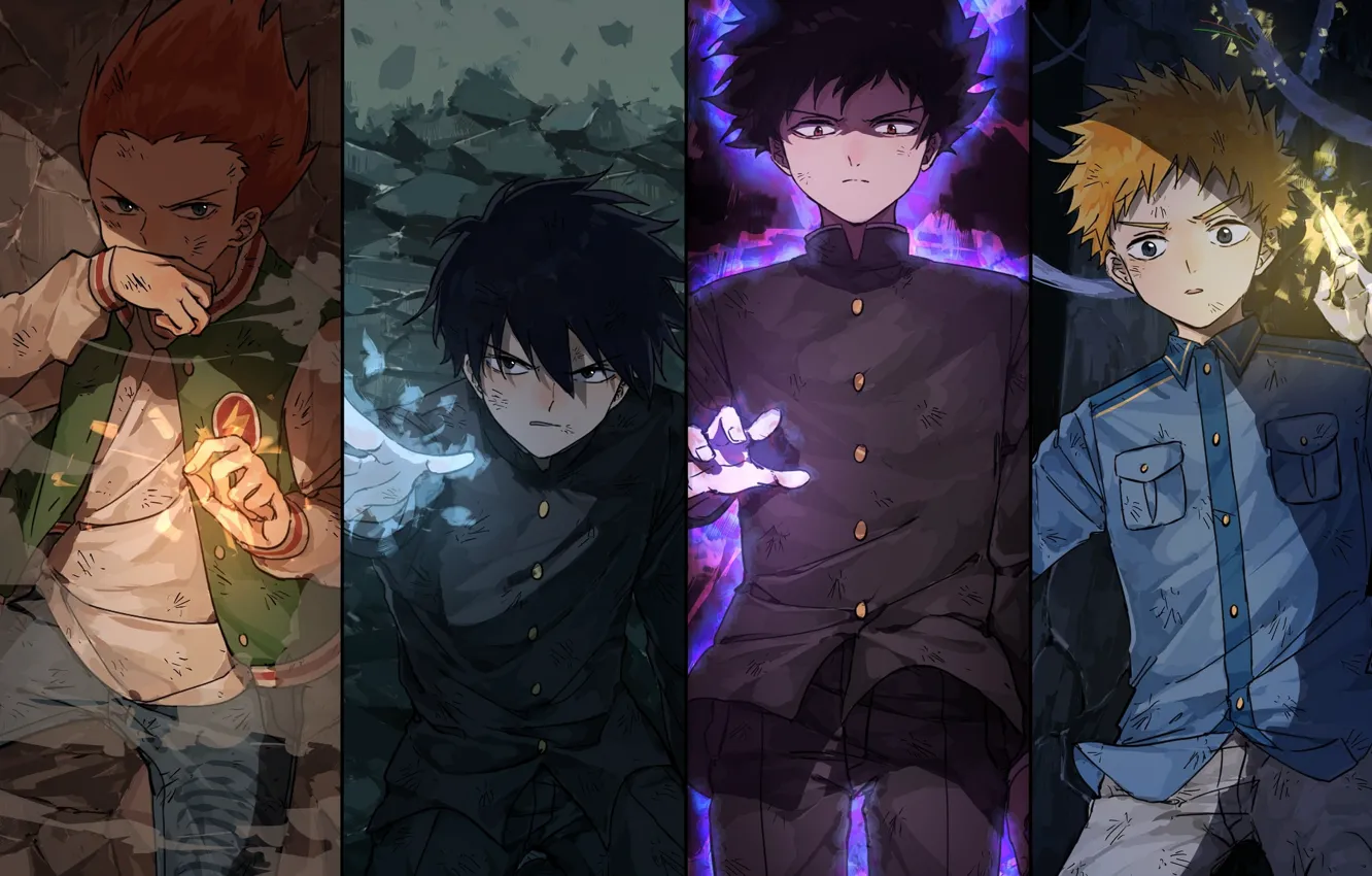 Photo wallpaper collage, guys, characters, Mob Psycho 100, Mob psycho 100