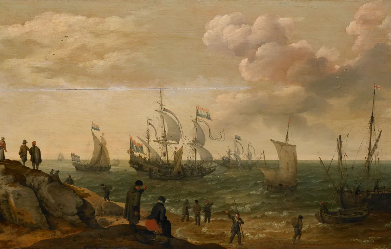 Photo wallpaper oil, picture, Adam Willaerts, Boats at the Shore, 1628, Adam Willarts