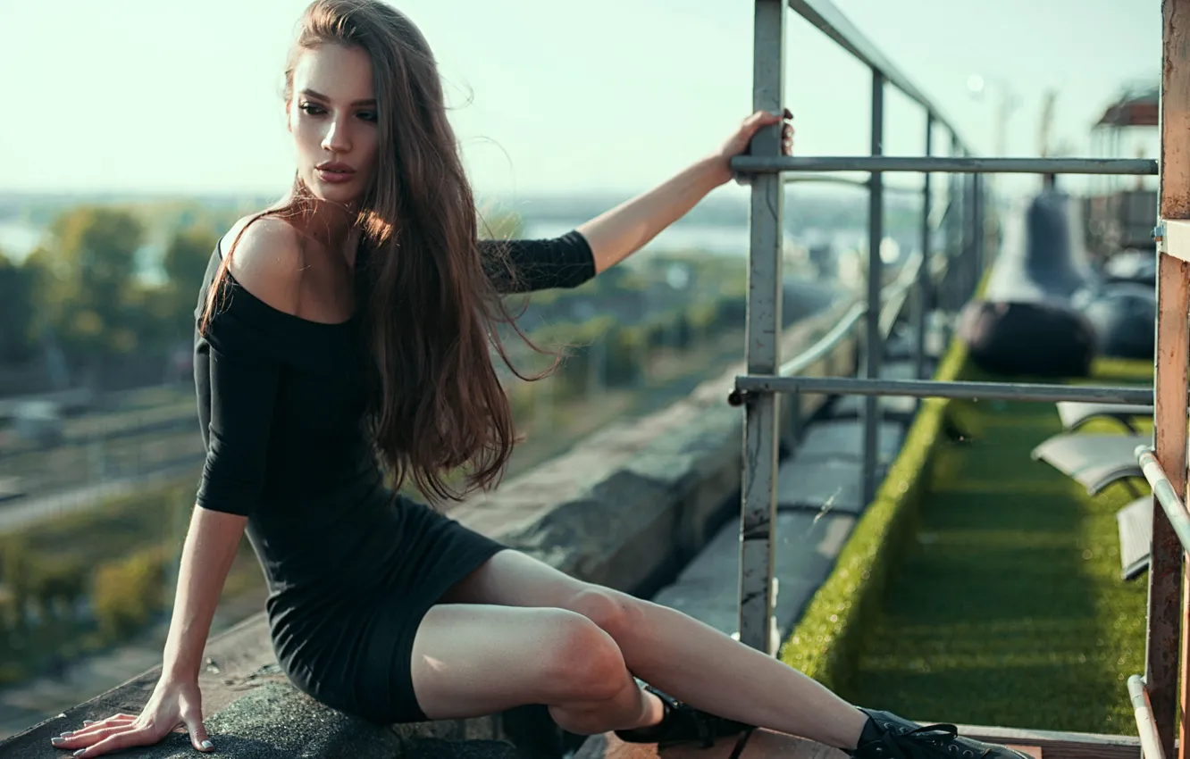 Photo wallpaper roof, look, girl, hair, sitting, Aidar Alonso