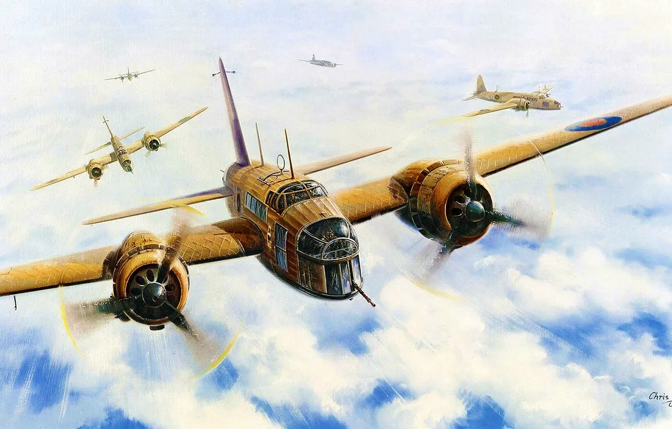 Photo wallpaper aircraft, war, art, airplane, aviation, dogfight, raf, british bomber