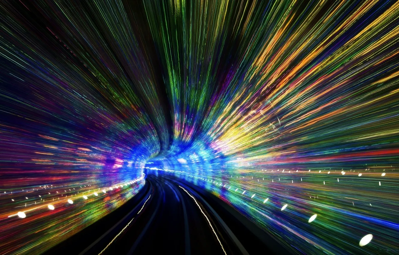 Photo wallpaper road, lights, color tunnel