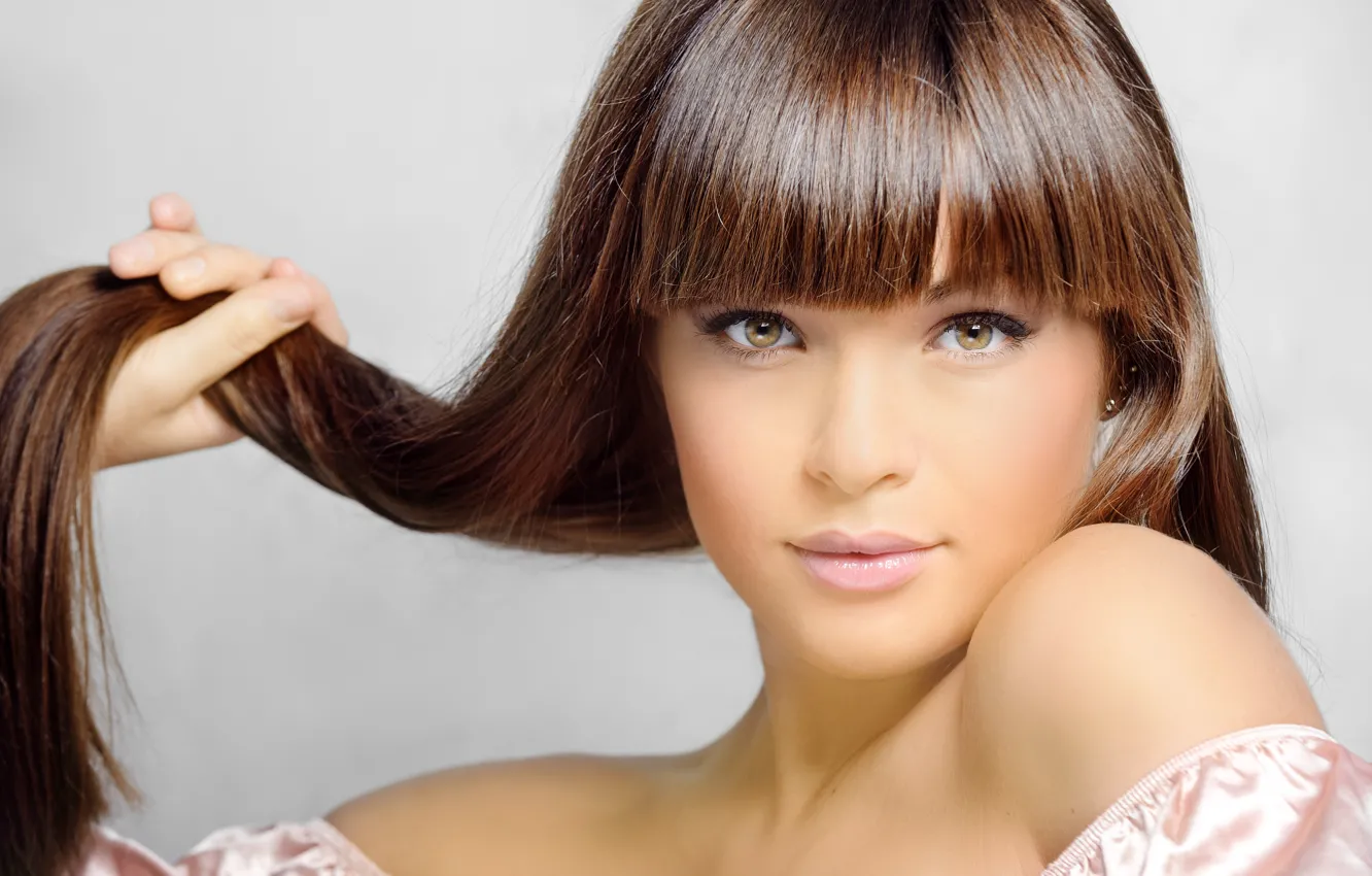 Photo wallpaper girl, model, hair, hands, makeup, girl, gesture, beautiful