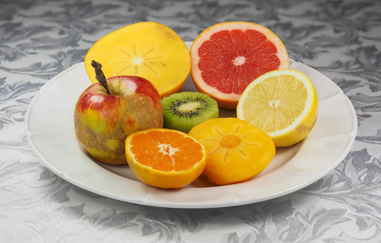 Photo wallpaper plate, fruit, different