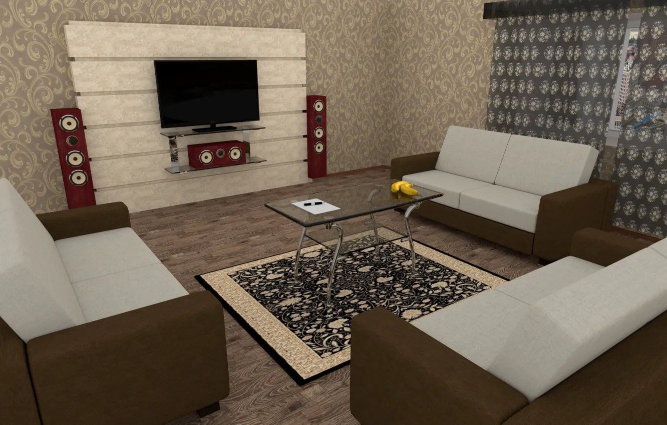Photo wallpaper room, furniture, interior, render