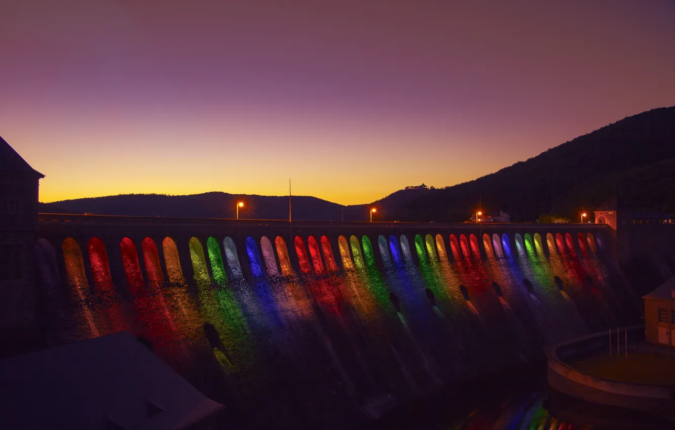 Photo wallpaper night, the city, dam