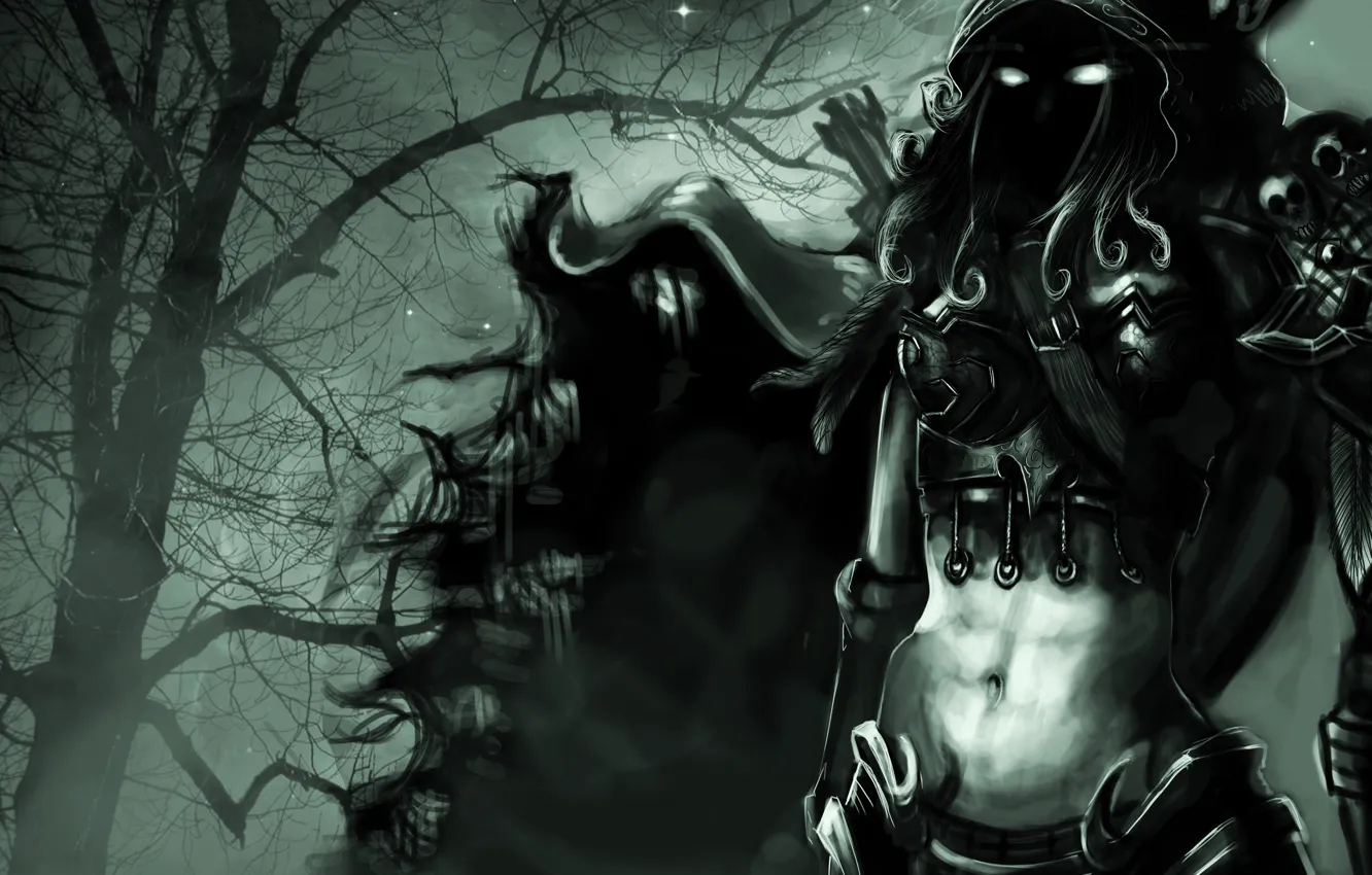 Photo wallpaper eyes, trees, elf, art, hood, World of Warcraft, zomg-zomb, Silvanas