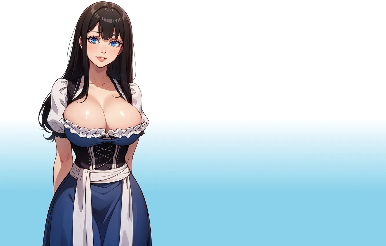 Photo wallpaper girl, hot, sexy, cleavage, brown hair, boobs, sexy girl, anime