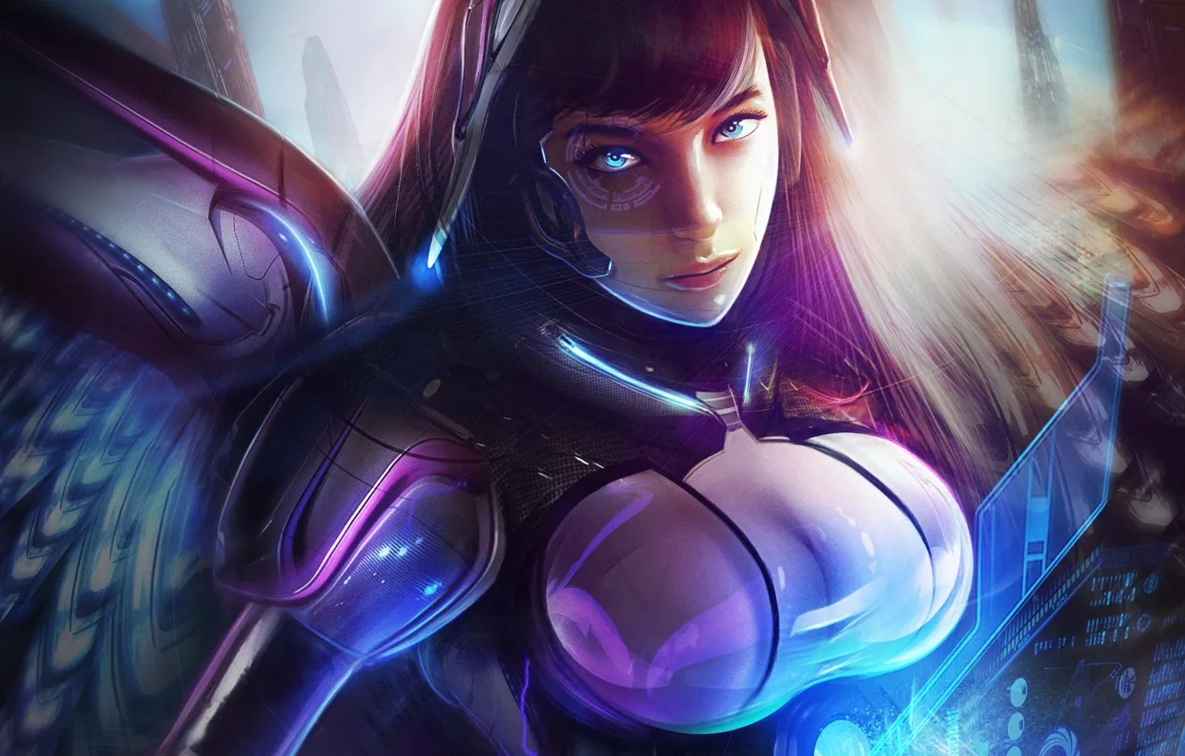 Photo wallpaper chest, girl, interface, art