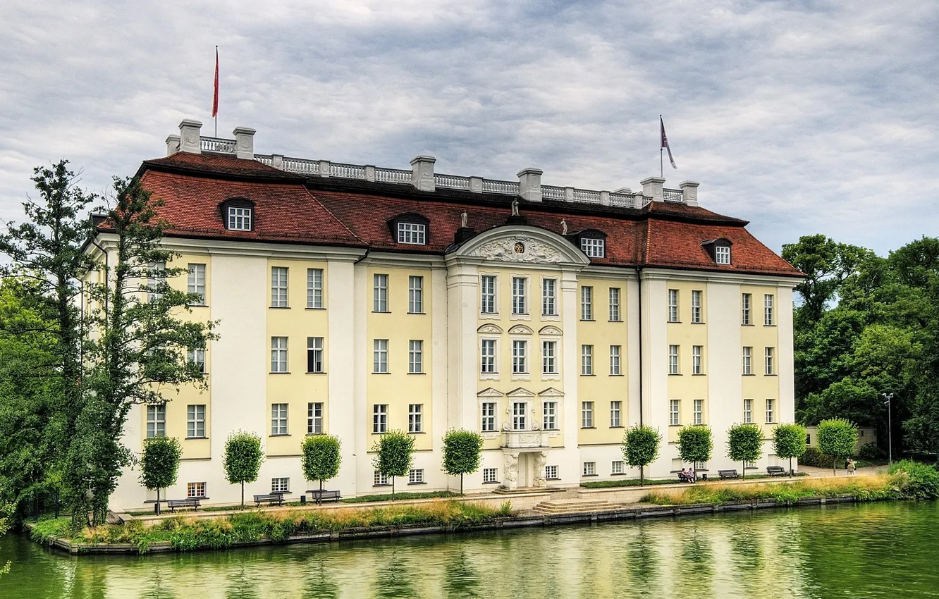Photo wallpaper water, trees, Germany, flag, Germany, Palace, castle, Berlin