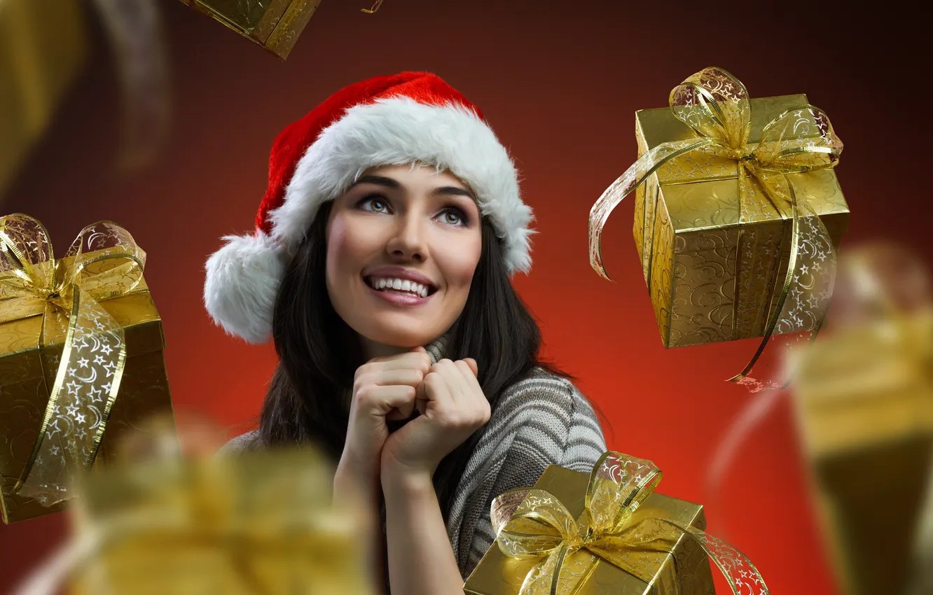 Photo wallpaper eyes, girl, decoration, holiday, woman, new year, Christmas, Christmas