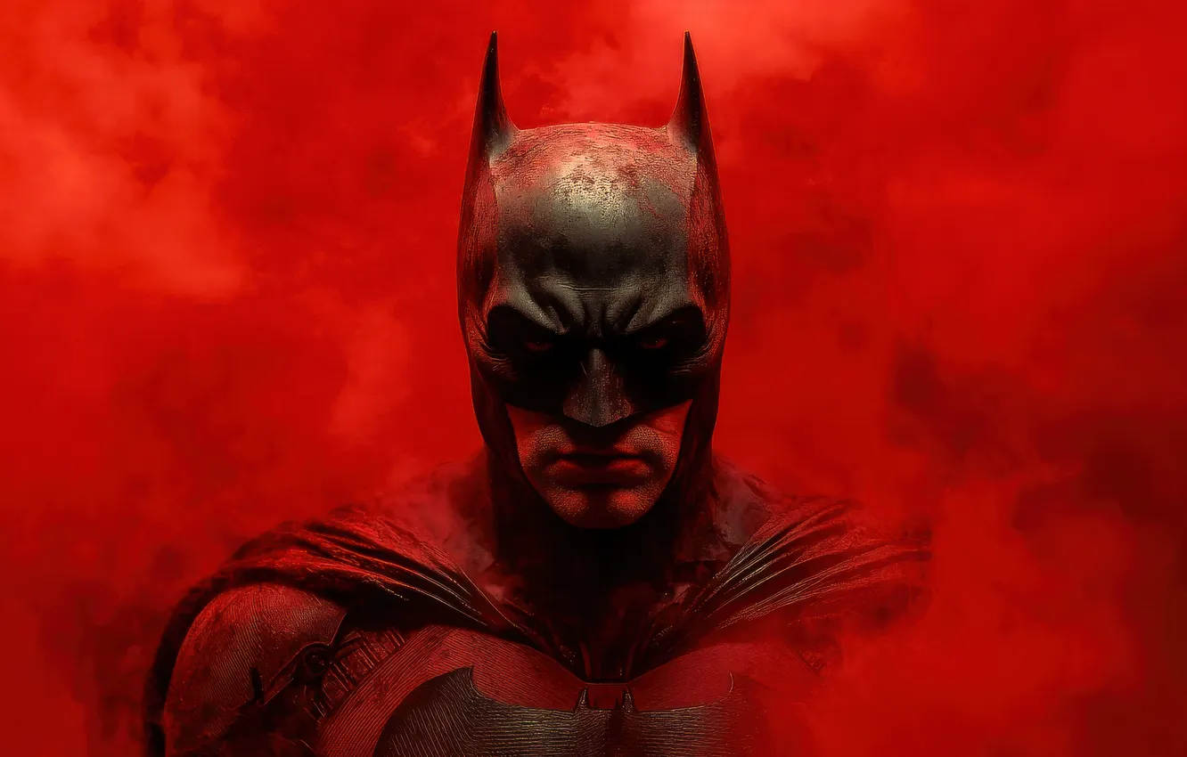 Photo wallpaper smoke, mask, art, costume, Batman, Batman, red background, comic