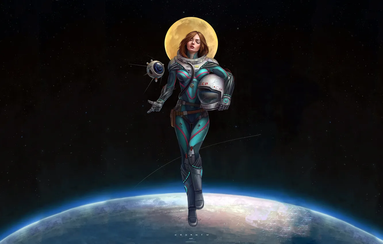 Photo wallpaper space, girl, USSR, communism, Fiction, Future, poster, joy