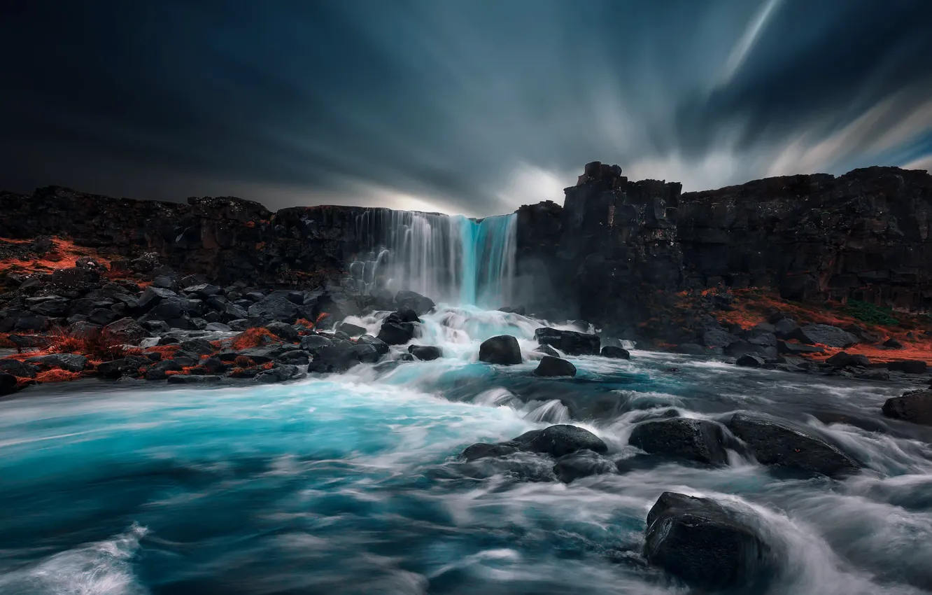 Photo wallpaper waterfall, Iceland, Öxarárfoss