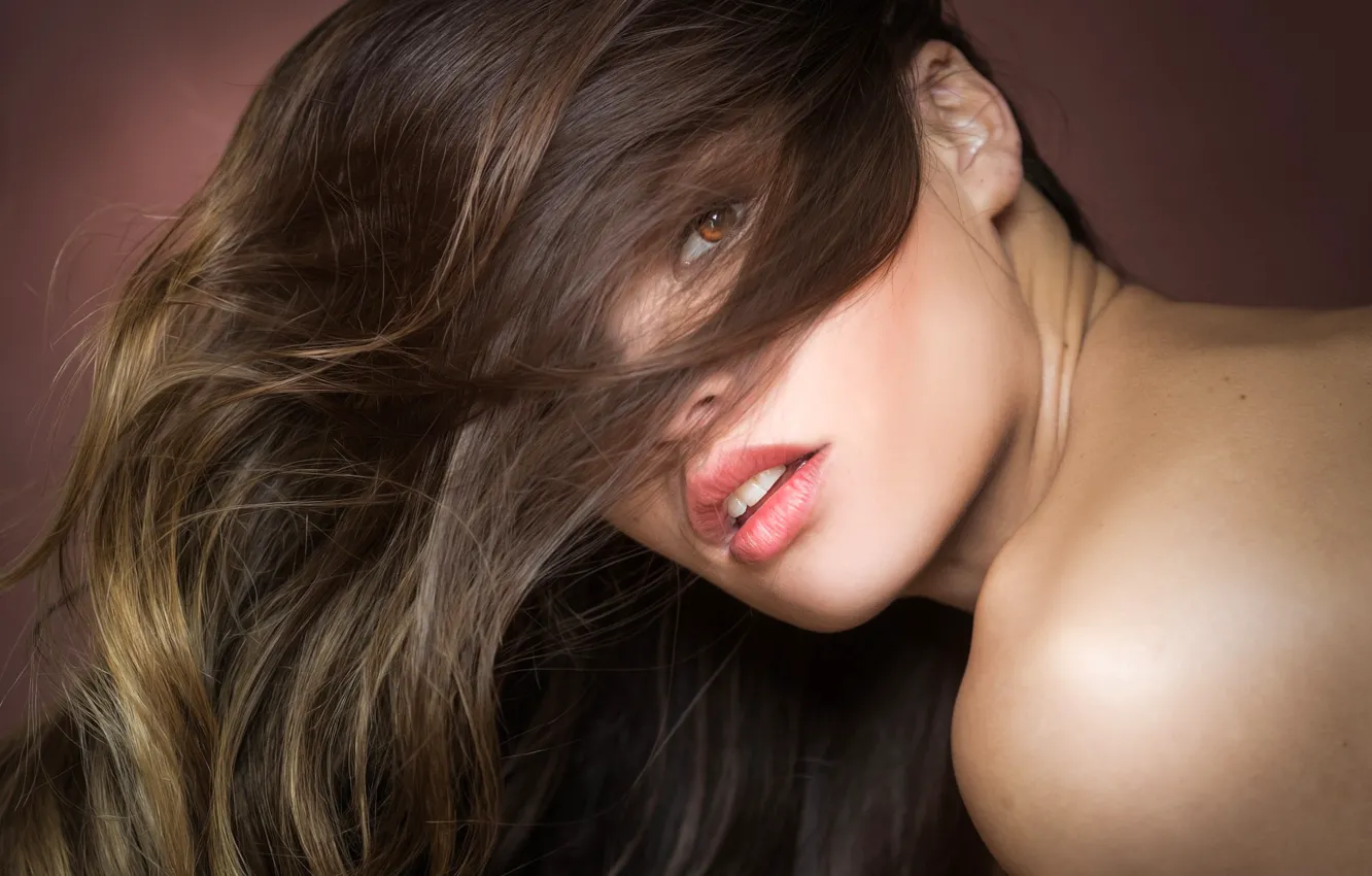 Photo wallpaper look, background, model, portrait, makeup, hairstyle, brown hair, bokeh