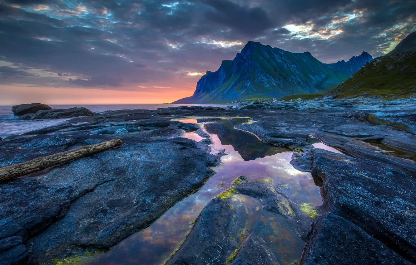 Photo wallpaper sea, sunset, shore