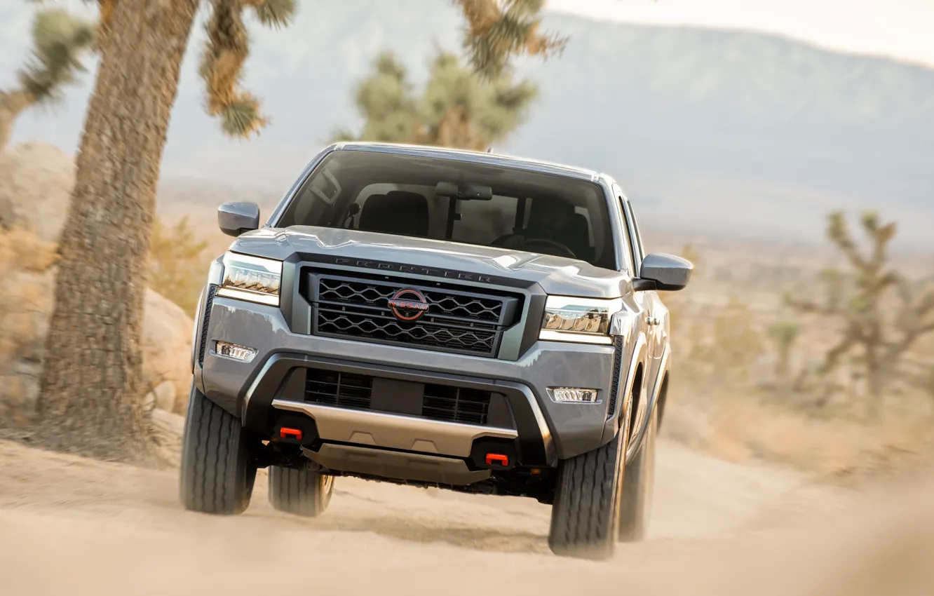 Photo wallpaper movement, Nissan, pickup, 2022, clouds of dust, Nissan Frontier