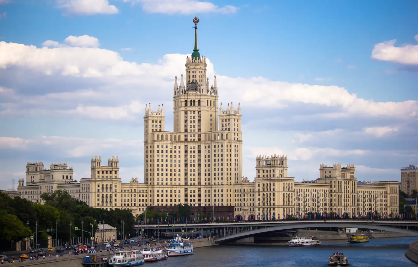 Photo wallpaper Moscow, Russia, skyscrapers, The Poliakova, Kotelnicheskaya embankment