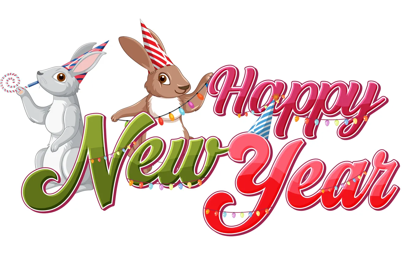 Photo wallpaper pose, grey, the inscription, figure, graphics, new year, hare, rabbit