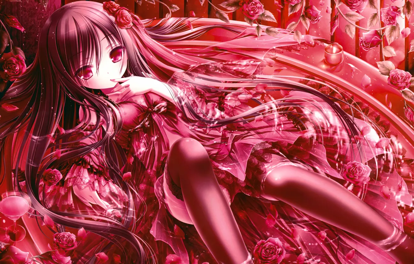 Photo wallpaper look, water, girl, flowers, feet, panties, glass, roses