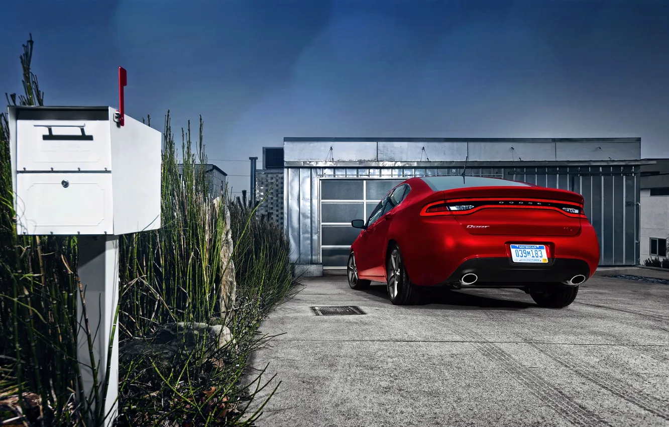 Photo wallpaper machine, auto, red, garage, Dodge, Dodge, dart