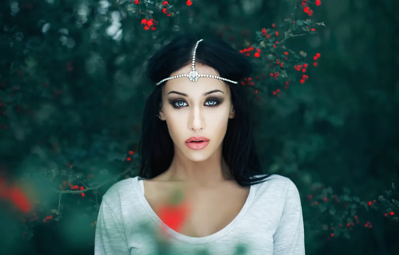 Photo wallpaper look, berries, portrait, makeup, lips