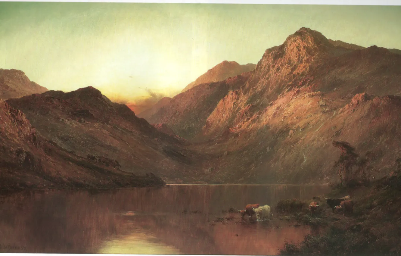 Photo wallpaper mountains, lake, BREANSKI, SUNSET ON THE LOCH, bovolato