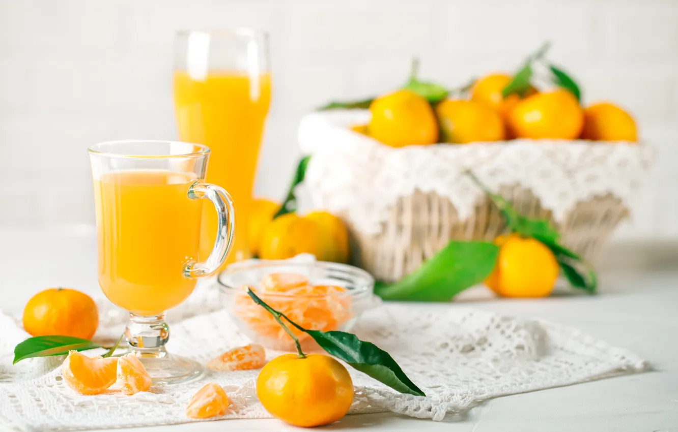 Photo wallpaper juice, Cup, fresh, tangerines
