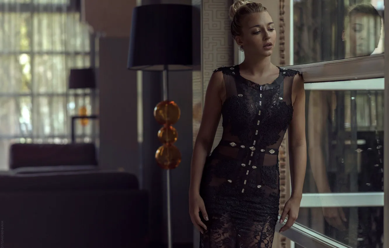 Photo wallpaper pose, model, portrait, interior, makeup, figure, dress, hairstyle