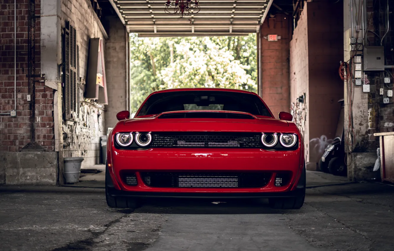 Photo wallpaper Dodge, Challenger, Front, RED, R/T, Face, Sight
