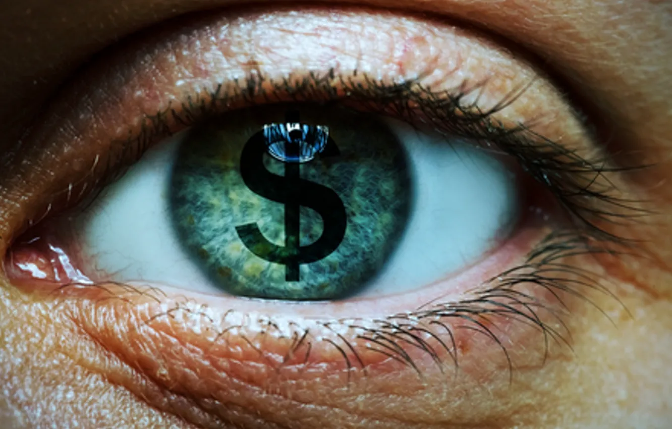 Photo wallpaper eye, eyelashes, symbol money