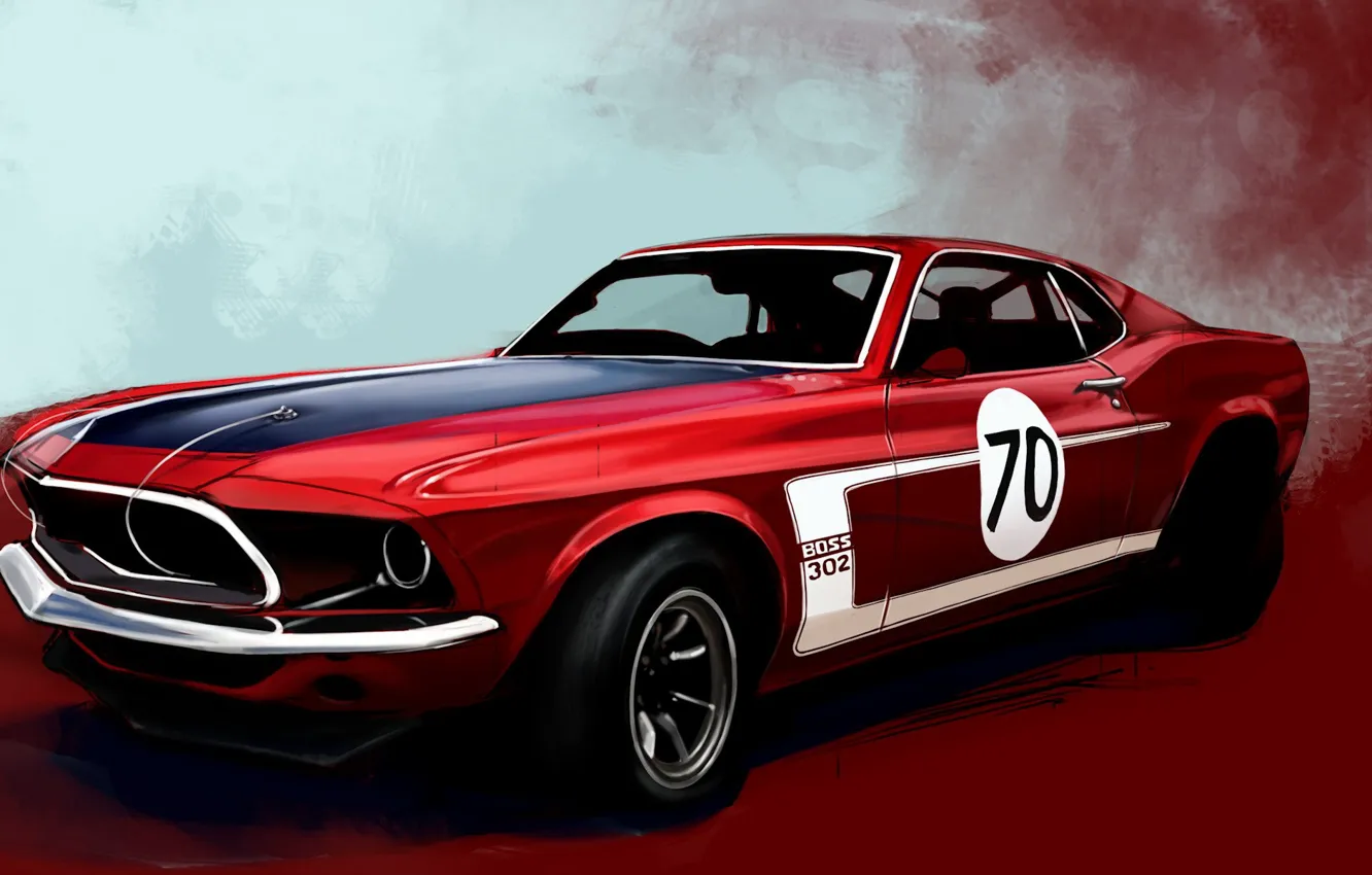 Photo wallpaper red, figure, Mustang, Ford, Boss 302