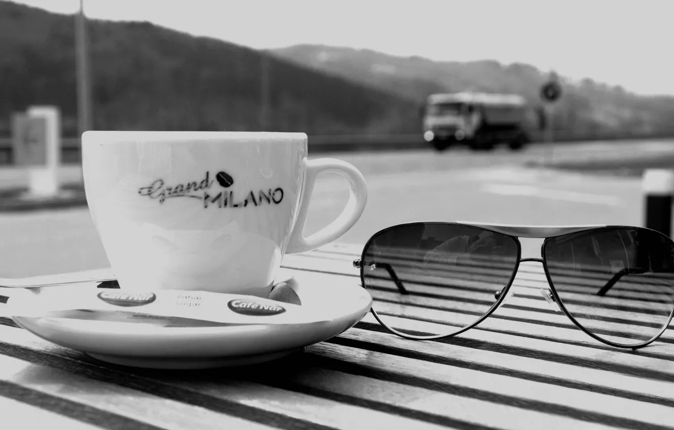Photo wallpaper table, coffee, glasses, Cup, waiting