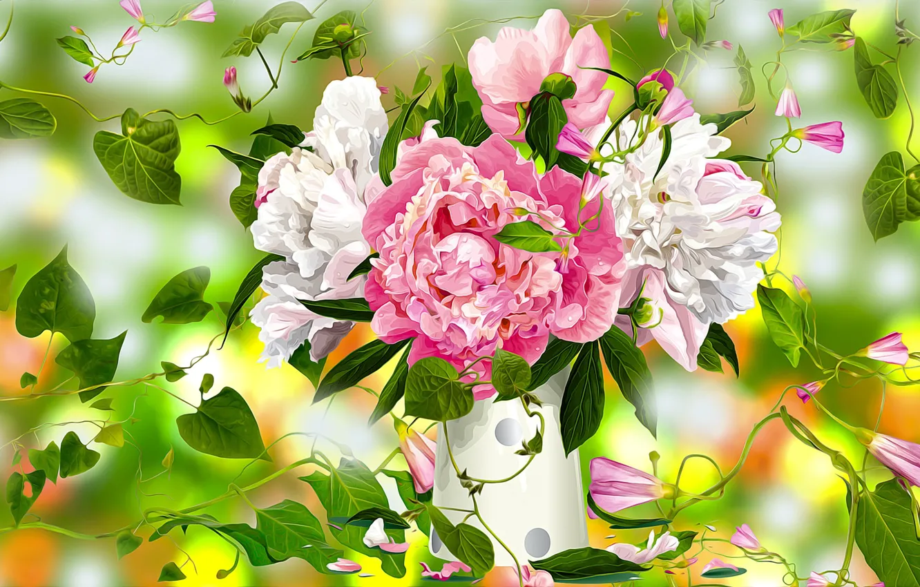 Photo wallpaper Graphics, Flowers, Peonies