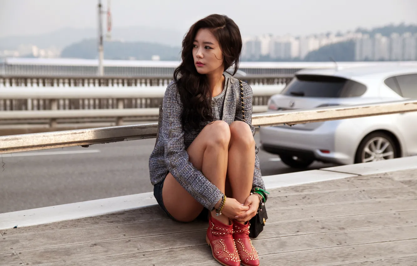 Photo wallpaper road, auto, girl, model, actress, Asian, k-pop, South Korea