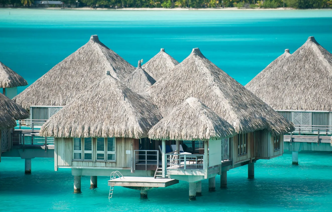 Photo wallpaper ocean, water, Bora-Bora, resort, bungalow, St-Regis