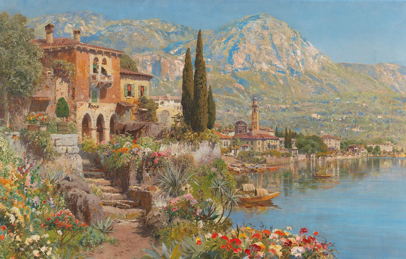 Photo wallpaper Alois Arnegger, Austrian painter, Austrian painter, oil on canvas, Alois Arnegger, View of Riva on …