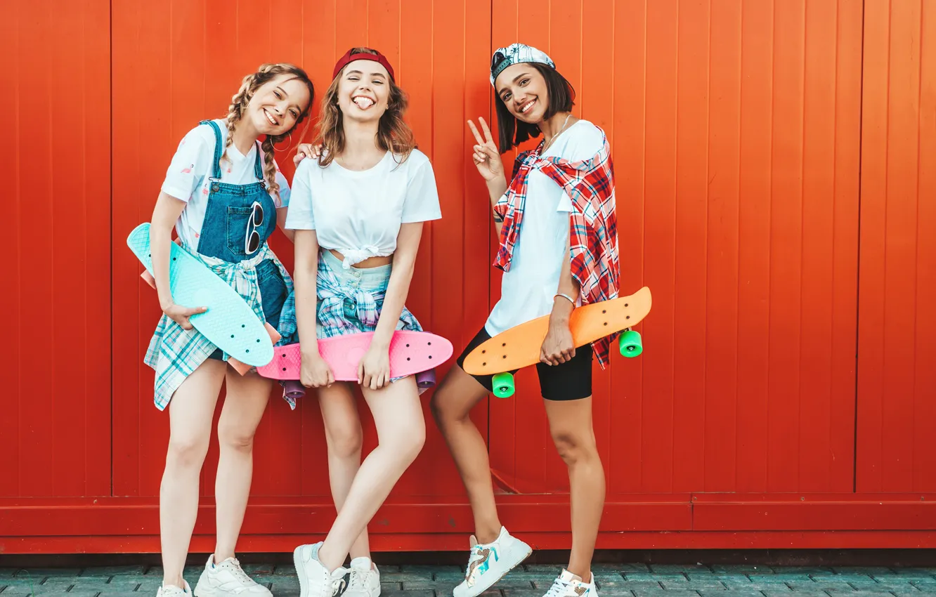 Photo wallpaper walls, female, sneakers, trainers, gestures, Young Woman