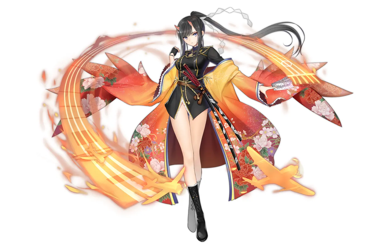 Photo wallpaper girl, sexy, long hair, dress, boobs, anime, beautiful, purple eyes