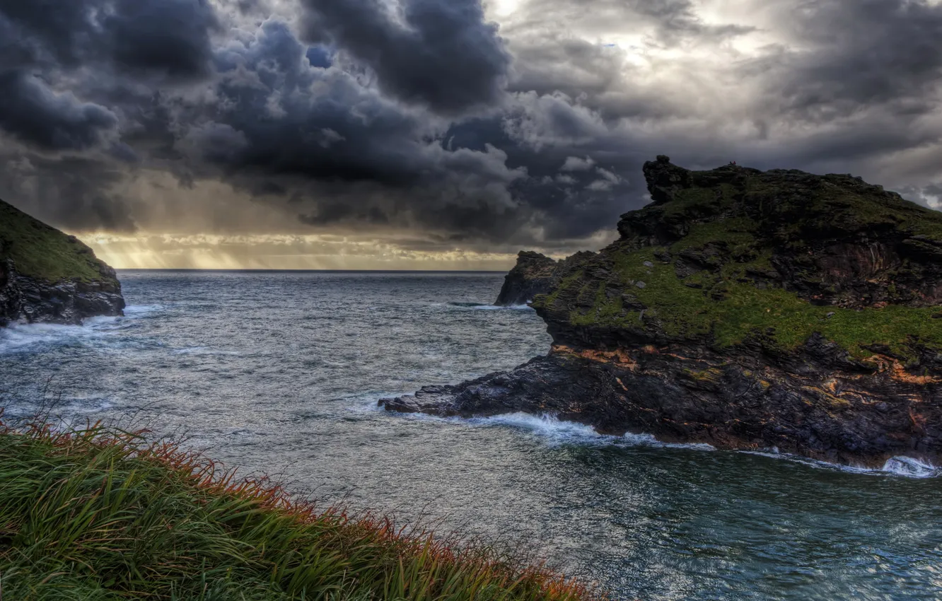 Photo wallpaper water, clouds, nature, photo, coast, England, The sky, Cornwall