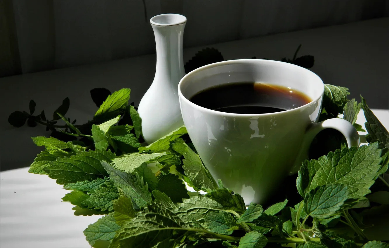 Photo wallpaper tea, Cup, mint