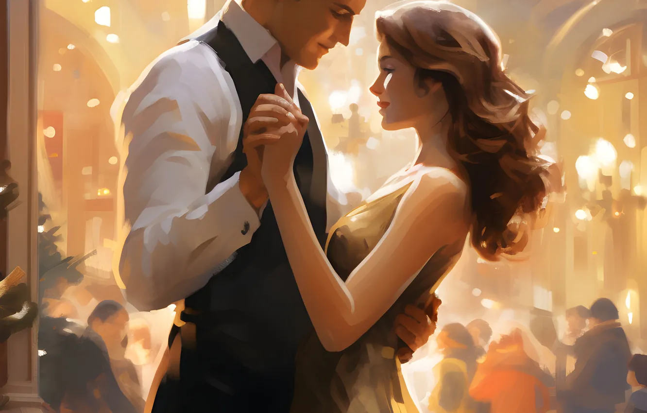 Photo wallpaper girl, people, dance, dress, guy, two, digital art, AI art