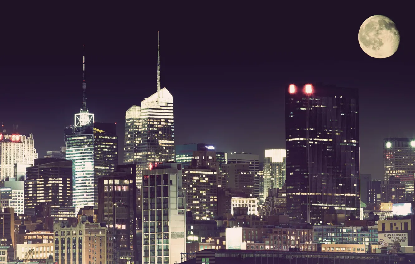 Photo wallpaper night, the city, the moon, new York