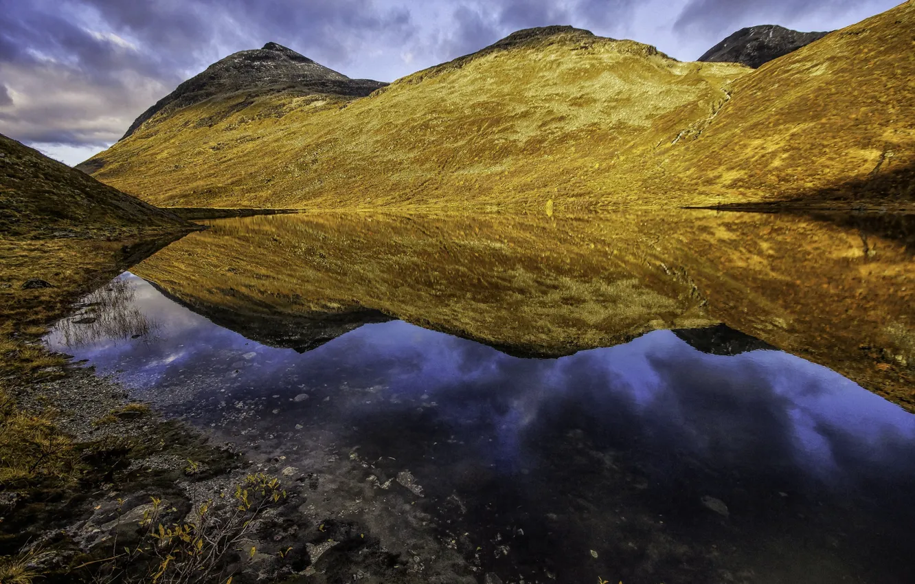 Photo wallpaper mountains, lake, Norway